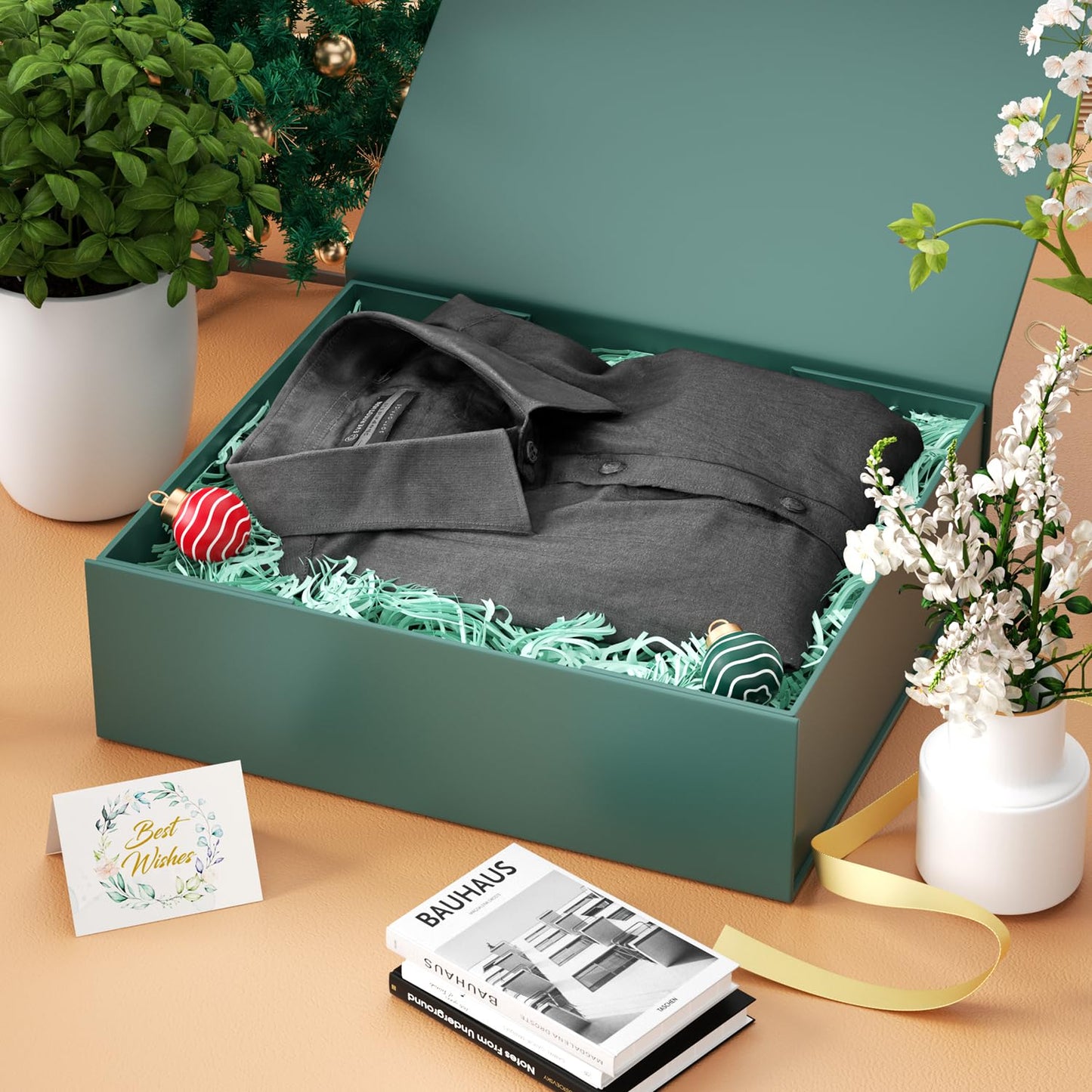 PSHVYM Gift Boxes with Lids, 11.5x7.8x3 In Forest Green Gift Box for Presents Magnetic Closure for T-Shirts, Gloves, Scarves, Books, Baby Clothes, Clothing Gift Wrap, Contains Card, Ribbon (5PACK)