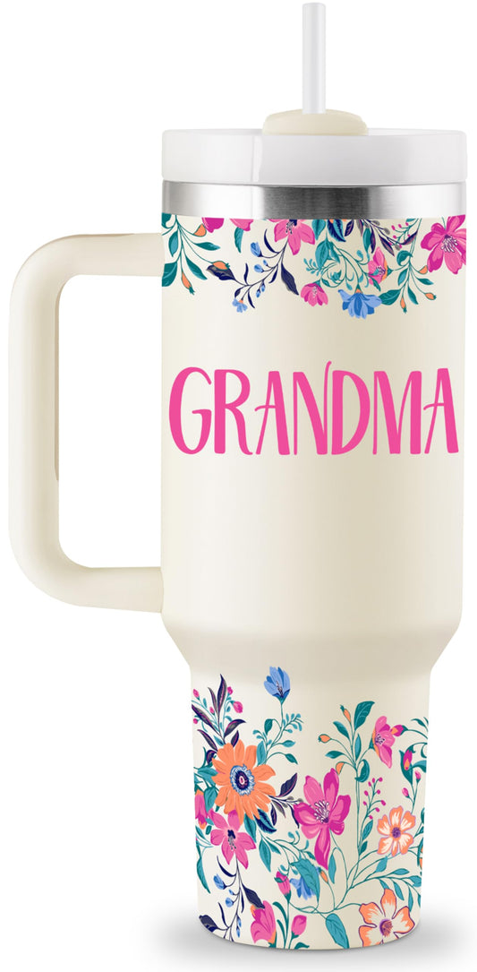 ROSTANTEN Grandma Gifts Birthday Gifts for Grandma Best Grandmother Gift from Granddaughter Grandson Grandkids for Mothers Day Christmas 40oz Travel Cup Insulated Tumbler with Lid & Straw