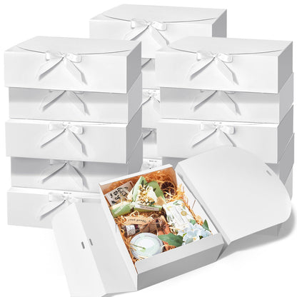 Kucoele 15 PCS Gift Boxes with Lids, 10.6 x 7.8 x 3.1 Inches Bridesmaid Gift Boxes, White Proposal Boxes with Ribbons for Wedding, Birthday, Graduation Present Packaging