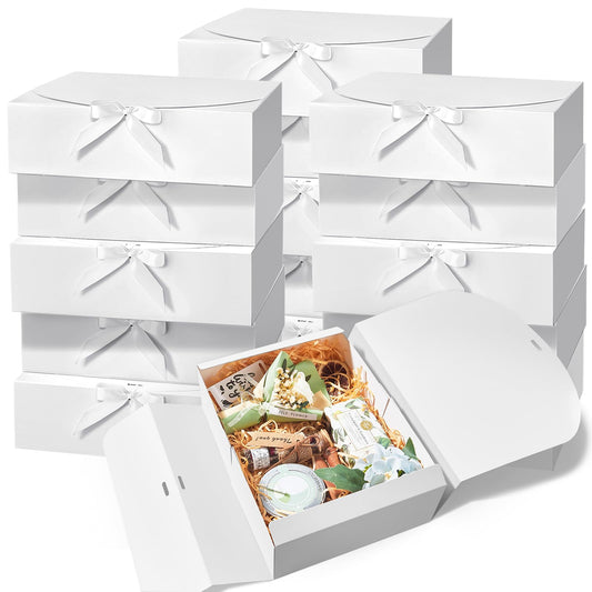 Kucoele 15 PCS Gift Boxes with Lids, 10.6 x 7.8 x 3.1 Inches Bridesmaid Gift Boxes, White Proposal Boxes with Ribbons for Wedding, Birthday, Graduation Present Packaging