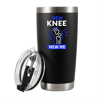 Panvola New Knee New Me Knee Surgery Replacement Recovery Gifts Orthopedic Surgeon Gift Physiotherapist Chiropractor Vacuum Insulated Stainless Steel Tumbler With Removable Lid And Straw 20 oz Black