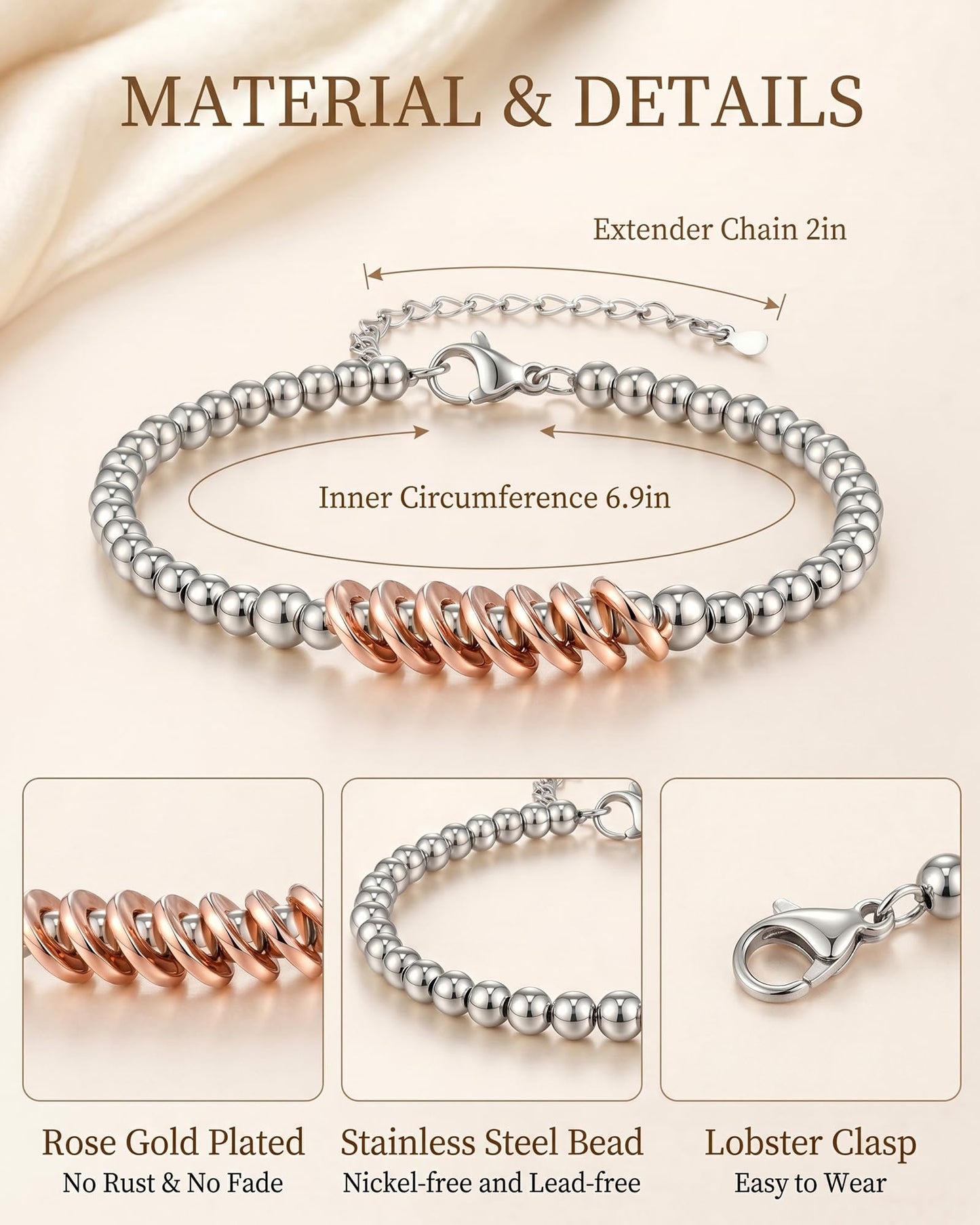 Classy 30th 40th 50th 60th 70th Birthday Gifts for Women Her, Inspirational Rose Gold Charm Bracelet Gifts for 30 50 60 Year Old Women Happy Birthday with Message Card