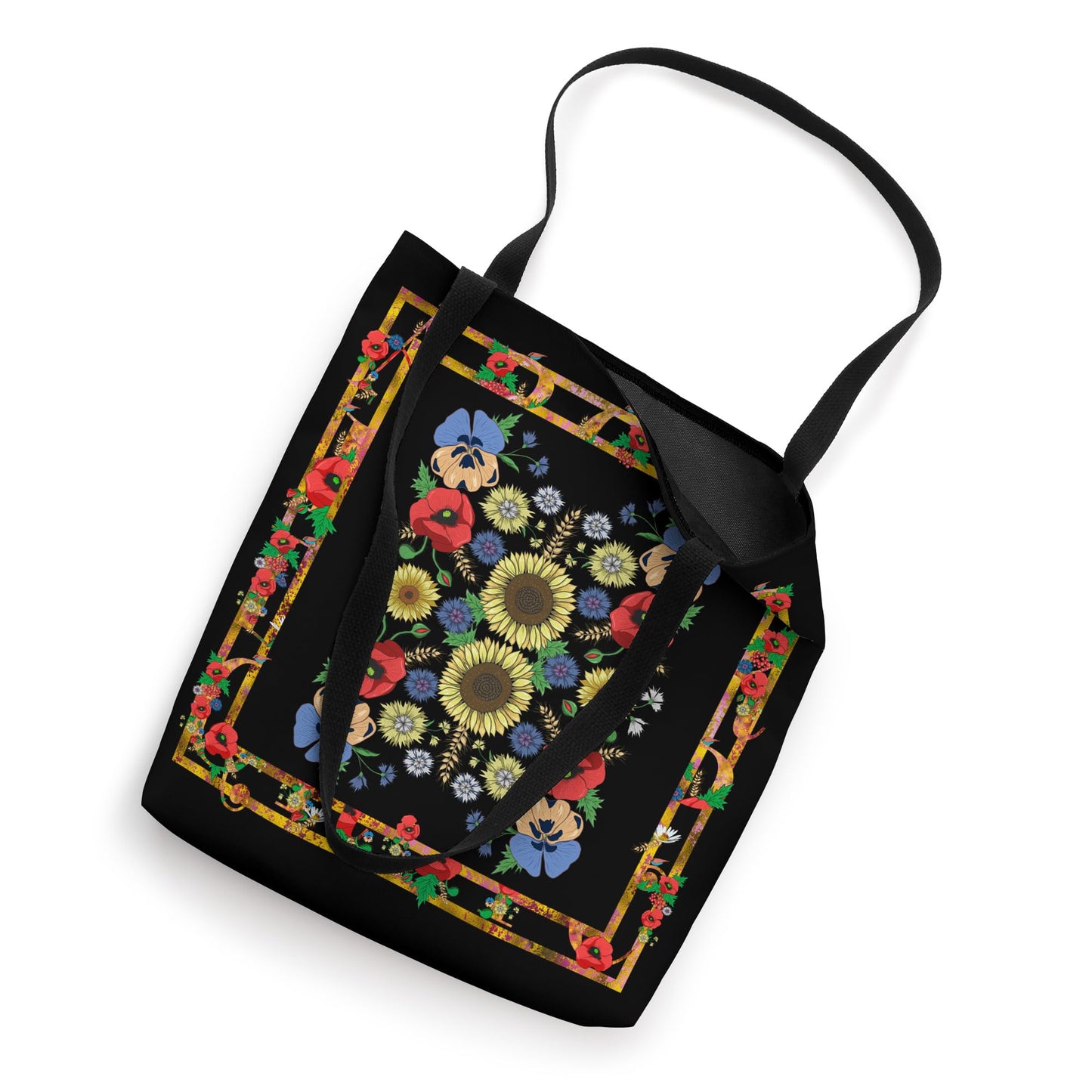 Sunflower Red Poppy Flower Floral Ukrainian Vyshyvanka Style Tote Bag
