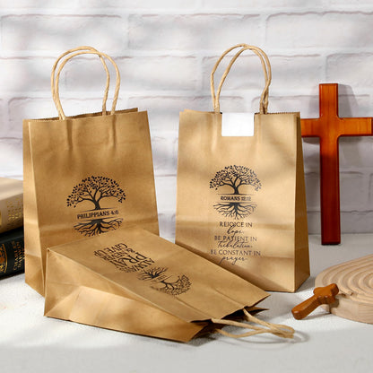 Motipuns 20 Pcs Christian Gift Bags for Father's Day Religious Kraft Paper Bags Bulk with Handle Bible Verse 6 x 3 x 8 Inches for Church Members Baptism Pastor Family