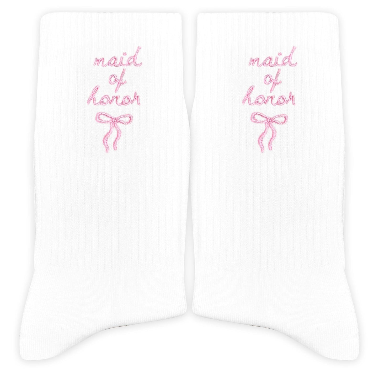 Maid of Honor Embroidered Socks with Pink Bow - Wedding Party Gifts for Maid of Honor, Bride Tribe Socks