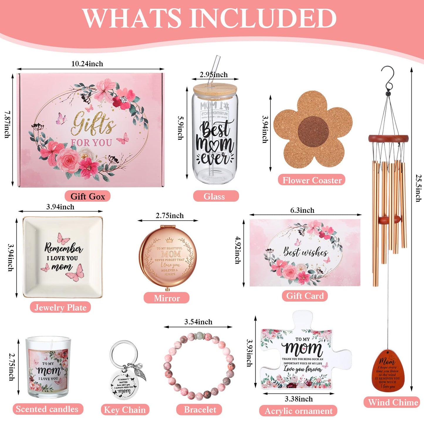Blosssound Gifts for Mom from Daughter Son Aunt Birthday Gift Box from Niece Nephew Mama Auntie Present Basket Ideas Coffee Glass Cup Mothers Auntie Birthday Presents Basket Set of 11(For Mom)
