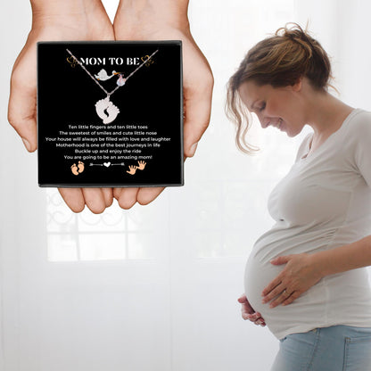 LOTUS-A Mom To Be Gift - Baby Feet Pendant Necklace with a Message Card Pregnancy Present for First Time Moms Expecting Women Pregnant Wife Sister Daughter Mother's Day Christmas Birthday