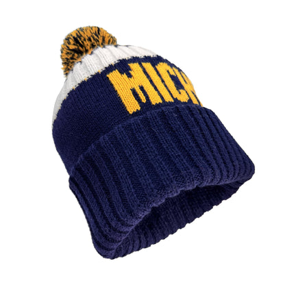 Beanie Knit Hat with Pom Winter Cuffed Cap Sport Fans Gift for Men Women