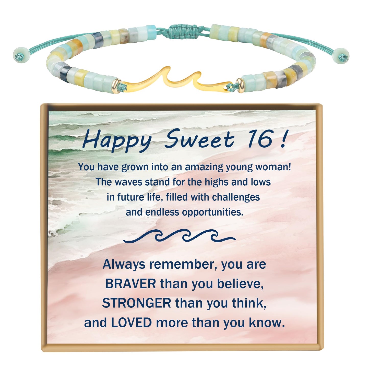 Sereney Birthday Gifts for Women, Graduation Gifts for Teen Girls Gifts Idea as Wave Bracelet as 13th 16th 18th 21st 40th 50th 60th Birthday Gifts for Girls Adjustable Natural Stone Bracelet
