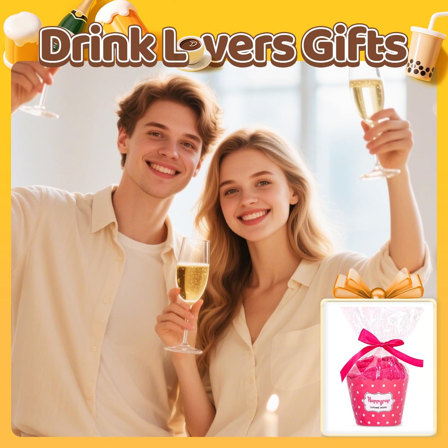 HAPPYPOP Drink Socks for Women Girls - Margarita Tea Champagne Wine Coffee Gifts for Her