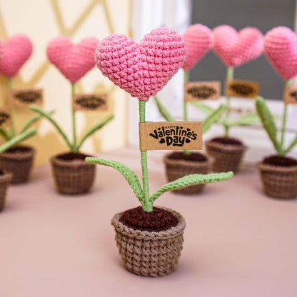 Handmade Crochet Heart Flower in Pot | Gifts for Mom, Mother Day Mom Gifts for Him Her, Valentines Day Card, Romantic Anniversary Birthday Home & Office Decoration