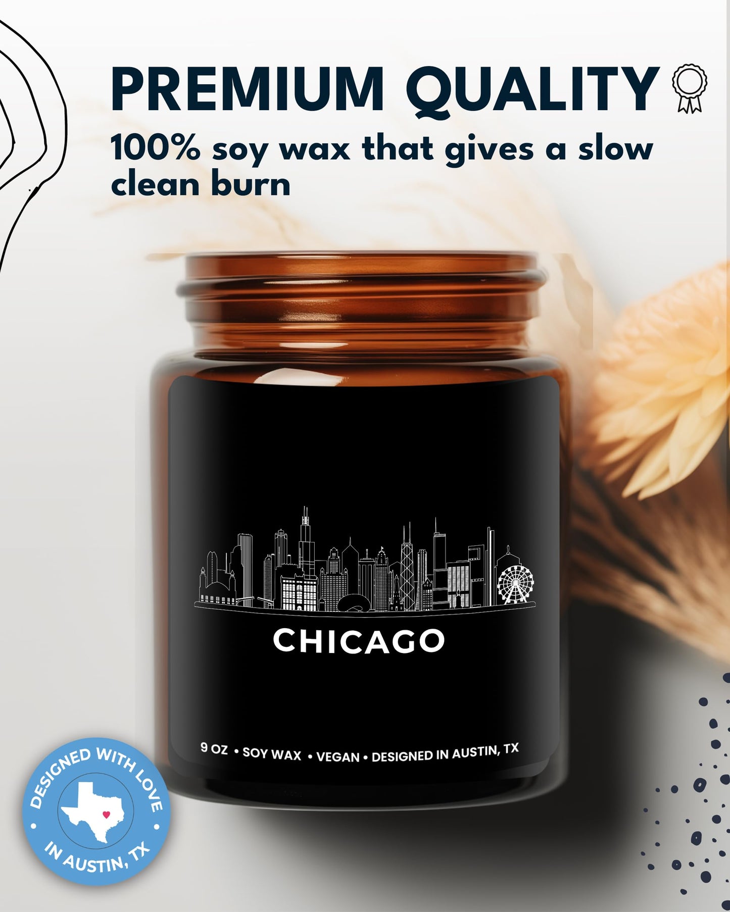Chicago Candle, Chicago Souvenirs Gifts for Women & Men, Unique City Themed Candles for New Home, Best Sentimental Souvenir Gifts Ideas Moving Away, Home Sick, Birthday, Christmas, Gift-Ready