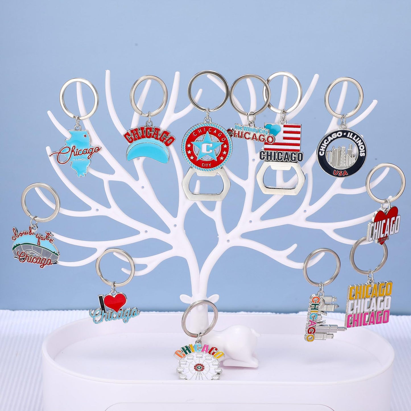 Landical 12 Pcs Chicago Keychains Souvenir Bulk Bottle Opener Keyring Chicago Theme Gifts City Keychains Women Travel Gifts