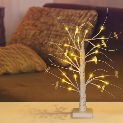 Retisee 2 Pieces Money Tree Gift Card Holder with 12 Clips & 24 LED Lighted Tips 2 FT White Birch Money Tree for Cash Memo Photo Picture Tabletop Display Christmas Birthday Party Wedding Gifts