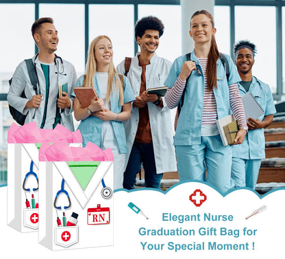 WhatSign RN Graduation Gifts Bag - for Nurse Graduation with Handle 11.5" Nursing School Gifts Bag with Tissue Paper Nurse Week RN Gift for New Nurses Medical School Party Favor