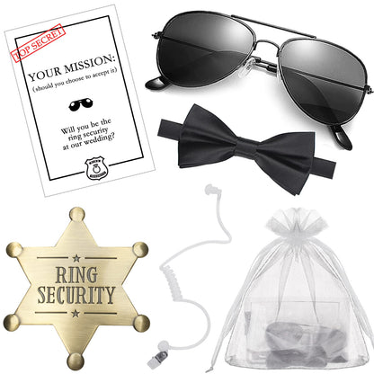 Ring Security Wedding Set - Bow Tie, Badge, Sunglasses, Earpiece, Proposal Card for Kids (1 Set)
