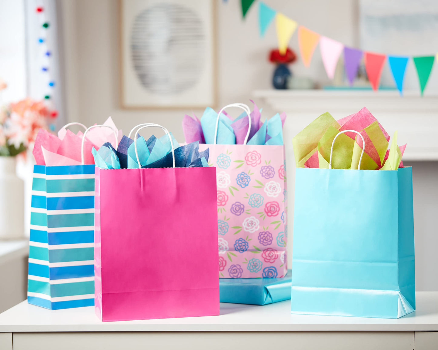 American Greetings 13" 12-Count Large Gift Bags, Pink and Blue Patterns