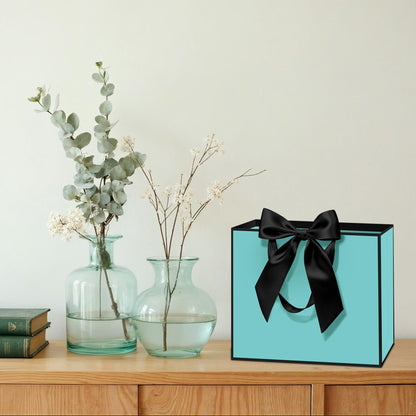Patdefie 12 Pack Teal Gift Bags with Handle 12.5x10x4.3 inch Thank You Favor Welcome Bags Return Gifts for Wedding Mothers Graduation Baby Shower Birthday Thanksgiving(teal balck)