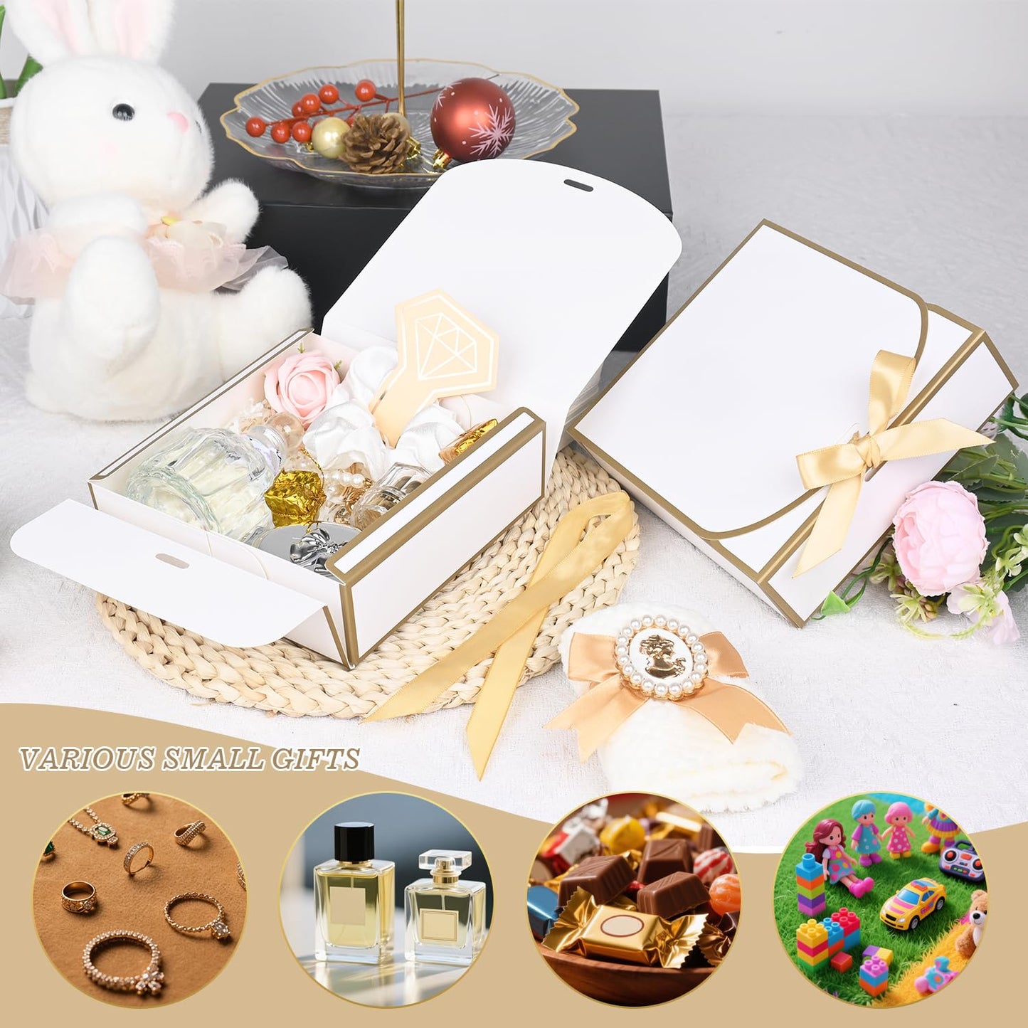 10Pack Small Gift Boxes, 6.5''x6.5''x2'' White Gift Boxes with Ribbon, Small Boxes for Gifts Birthday Wedding Party Valentine's Day Mother's Day