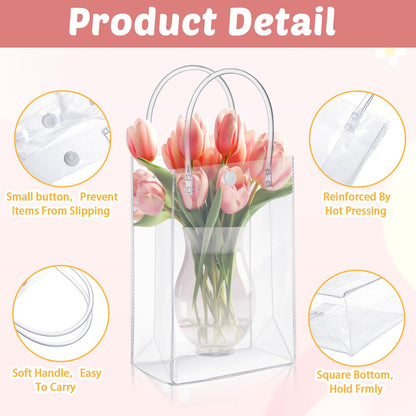 LEIFIDE 50pcs Clear Plastic Gift Bags with Handles PVC Reusable Transparent Totes Bags for Goodie Candy School Birthday Party(7.1 x 9.4 x 3.1 Inch)