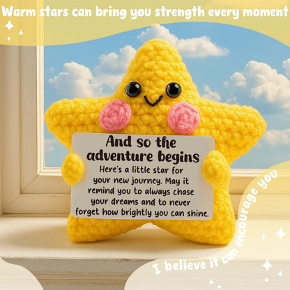 Crochet Star Graduation Gift, New Job & Good Luck Keepsake, Farewell & Moving Gift for Coworker Friend, Motivational Desk Decor for Student, Congratulations for New Adventure