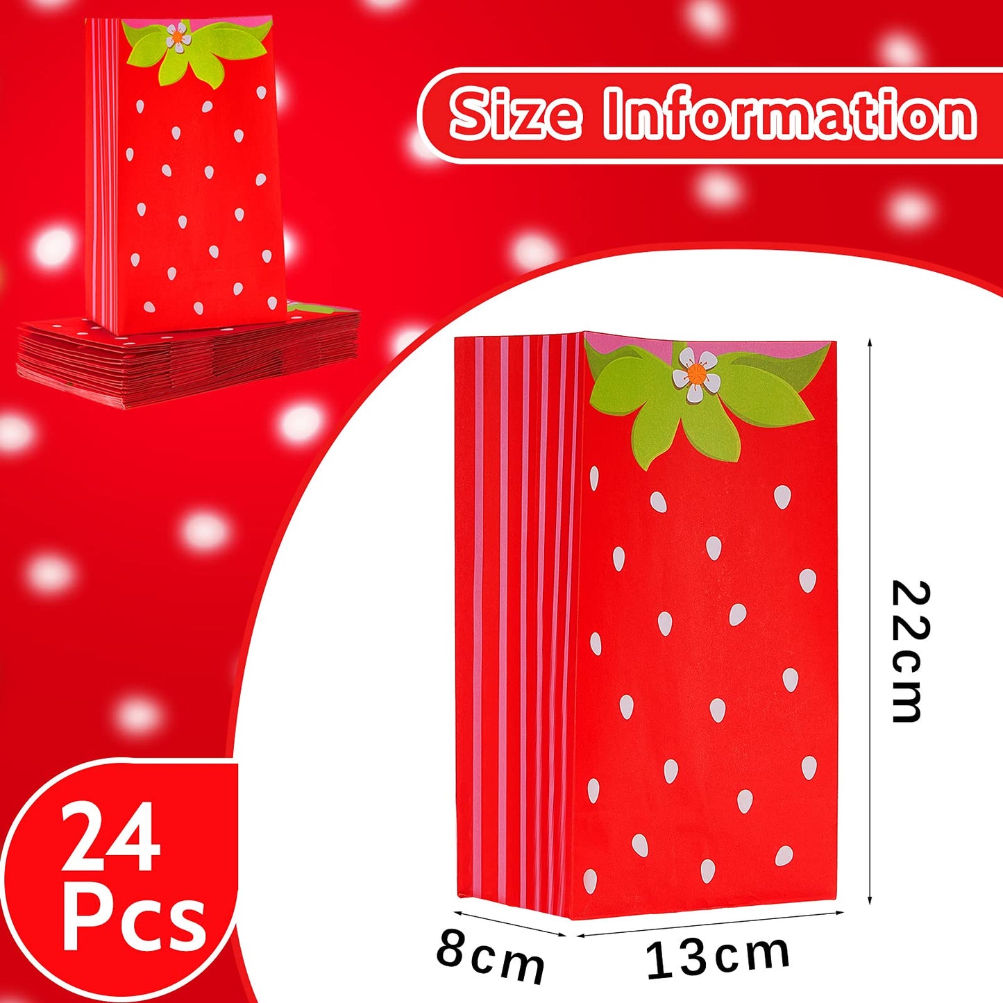 Zonon 24 Pcs Strawberry Party Favors Paper Bags Strawberry Red Candy Treat Goodie Birthday Gift Bags for Present Treat Favors Decor Birthday Summer Party Supplies