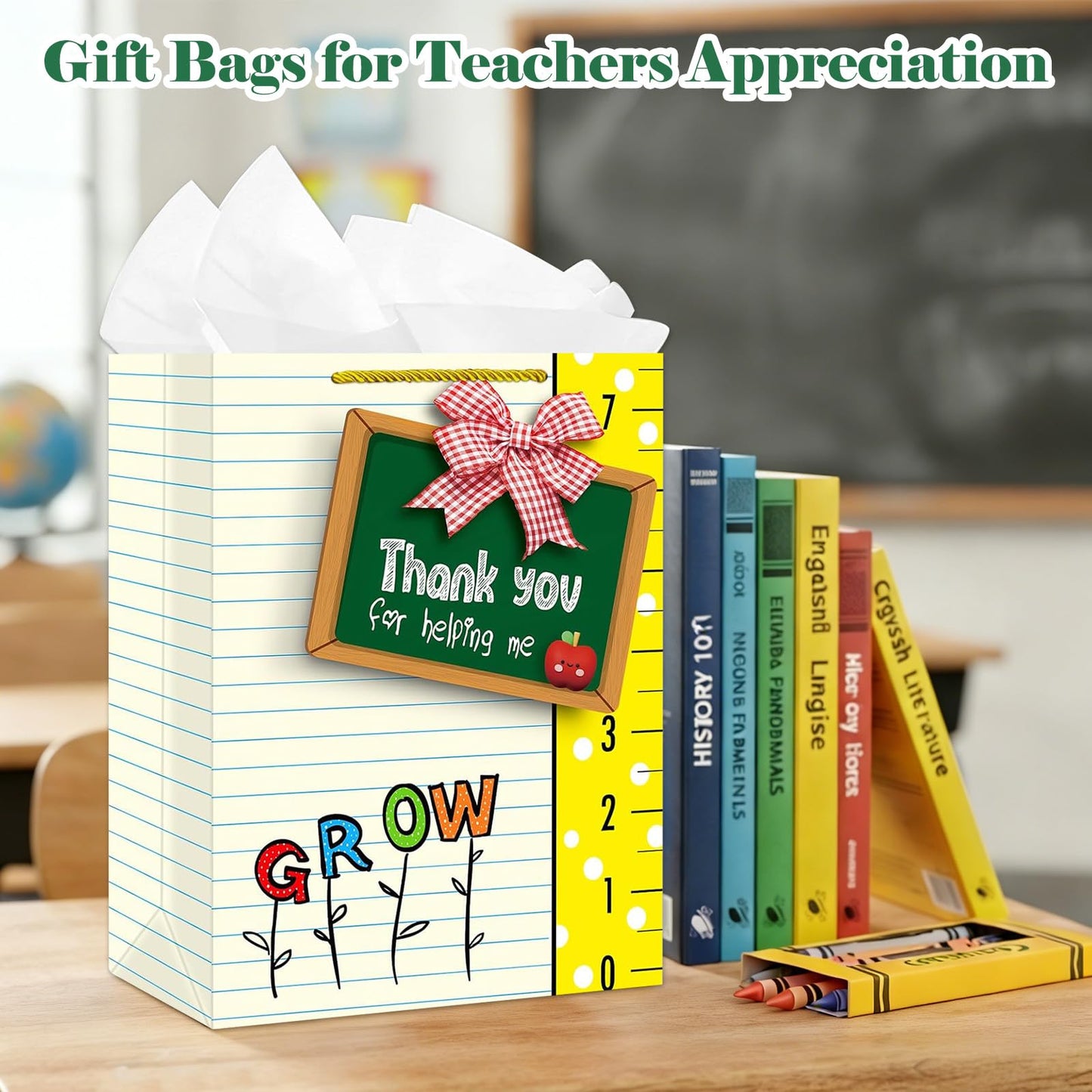 D4DREAM Teacher Gift Bag - 11.5'' Sturdy End of Year Teacher Appreciation Gift Bag with Handles and Tissue Paper for Graduation Teachers Retirement Teacher Party Supplies