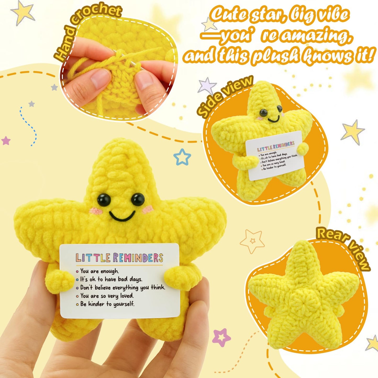 Mental Health Gifts for Women, Crochet Star with Positive Affirmations, Cheer Up Thinking of You Gift for Friend, Anxiety Relief Get Well Soon Self care Gifts