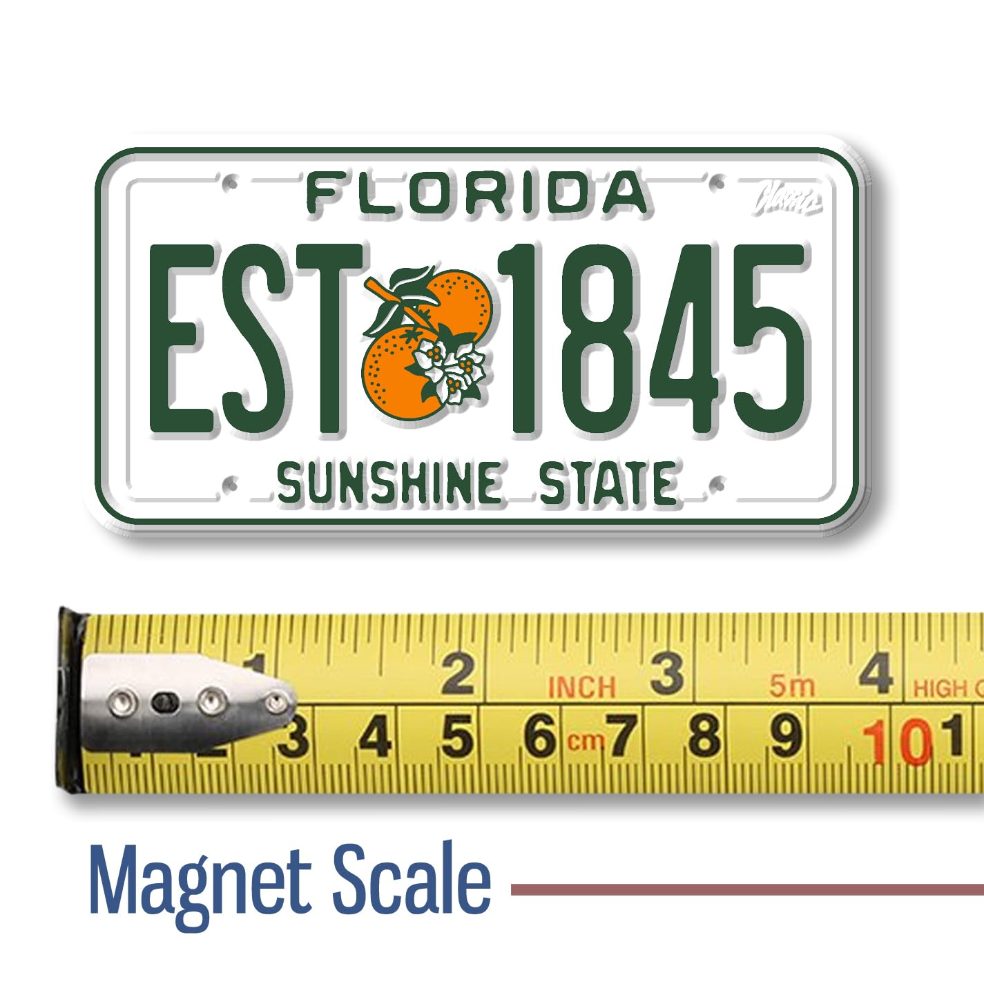 Florida State License Plate Magnet by Classic Magnets, 1.9" x 3.8", Collectible 3D Rubber Vintage-Style Souvenirs and Gifts Made in the USA