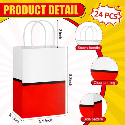Czlotyh 24 Pcs Cartoon Animation Gift Bags Red Kraft Treat Bags with Handle Paper Goodie Bags Birthday Party Supplies for Birthday Theme Holiday Baby Shower Decorations Candy