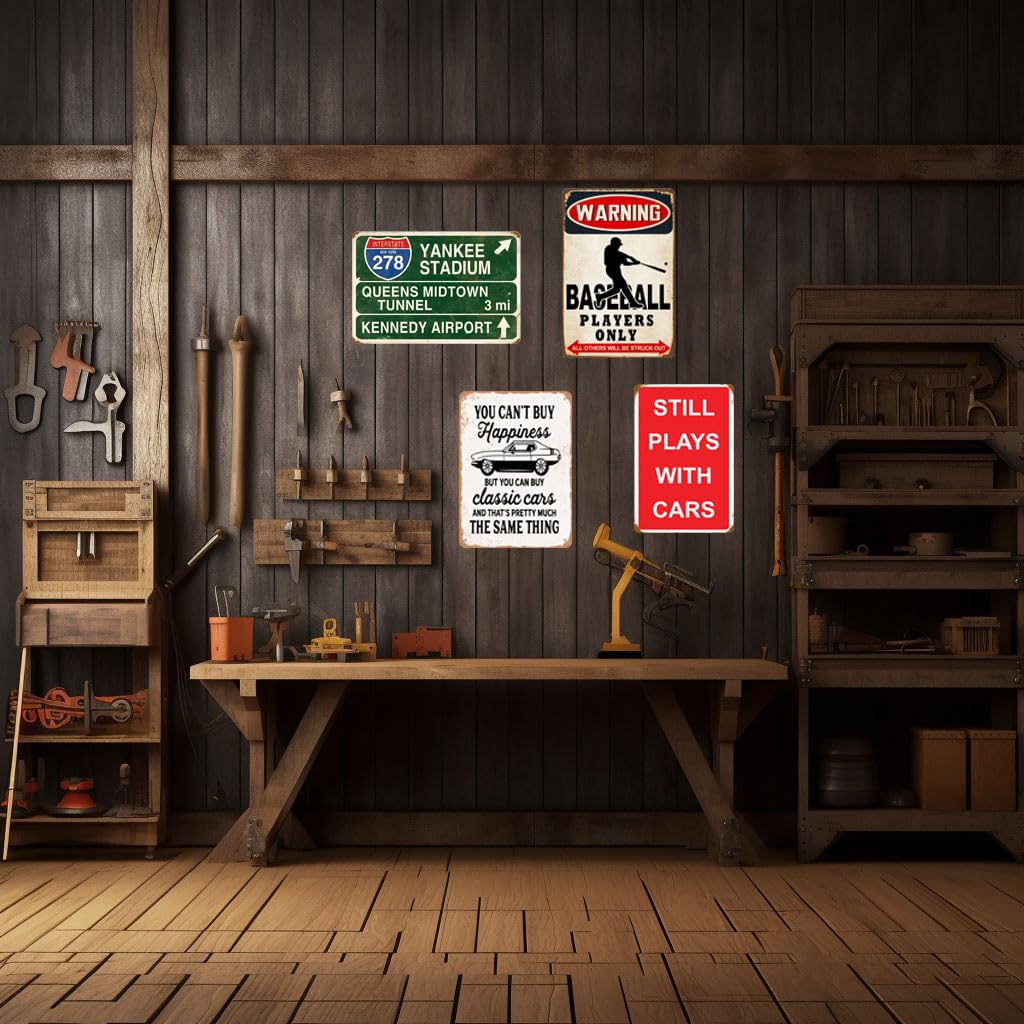 HomDeo You Can't Buy Happiness But You Can Buy a Classic Cars Garage Metal Tin Signs Bar Man Cave Wall Decor gifts for man 8x12 inch