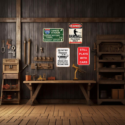 HomDeo You Can't Buy Happiness But You Can Buy a Classic Cars Garage Metal Tin Signs Bar Man Cave Wall Decor gifts for man 8x12 inch