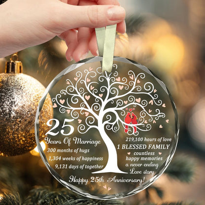 25th Wedding Anniversary Ornament - Gift for 25th Anniversary - Silver Anniversary - 25 Years of Marrige Gift Idea for Couple - Happy 15th Anniversary Glass Ornaments - Gifts for Wife, Husband