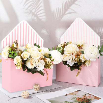 FYSUIMU 12Pcs Mother's Day Floral Envelope Box Empty Flower Stripe Paper Box Florist Bouquet Packaging Box for Valentine's Day Gifts Wedding Birthday Party Arrangements, Pink