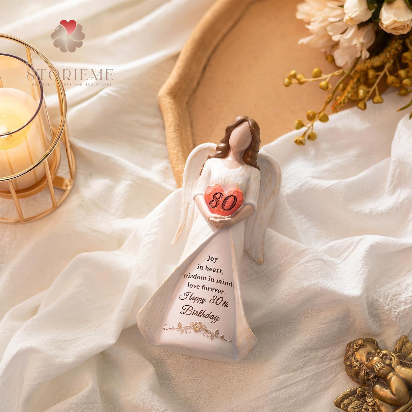 Storieme 80th Birthday Gifts for Women: Best Happy Birthday Gift for 80 Year Old Woman Moms Grandmothers Friends Unique Birthday Angel Figurine Decorations