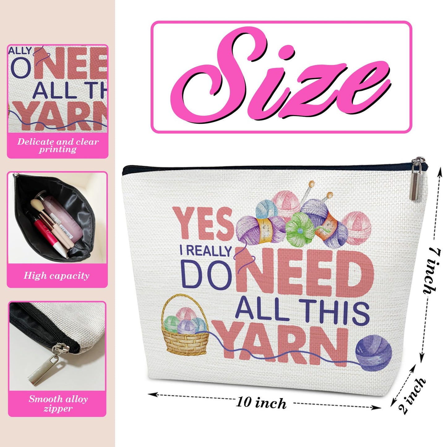 Yarn Makeup Bag, Crochet Gifts for Women, Knitting Cosmetic bag, Yarn Bags for Crocheting On the Go, Yes I Really Do Need All This Yarn, Crocheting Accessories and Gadget