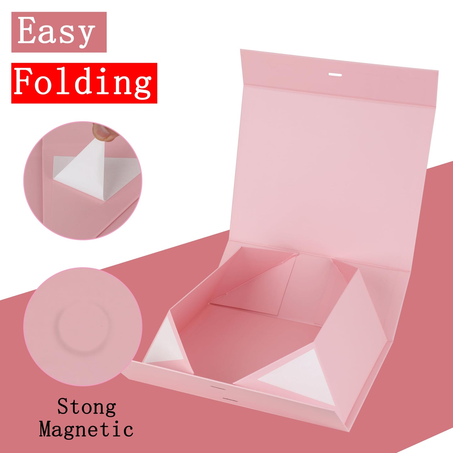 BoxSkivra Pink Gift Box with Ribbon 1 Pack 6X6X3 Inch Small Gift Box with Lid Magnetic Closure Rectangle Collapsible Luxury Gift Boxes for Mother's Day、Birthdays、Shredded Paper Filler & Card