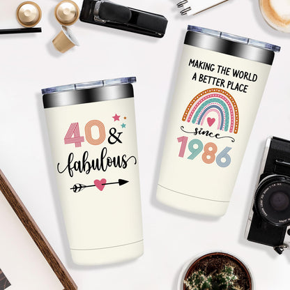 40th Birthday Gifts Women - 1986 40th Birthday Decorations for Women - Turning 40 Year Old Gifts Her - 40 Fabulous Tumbler 20 oz