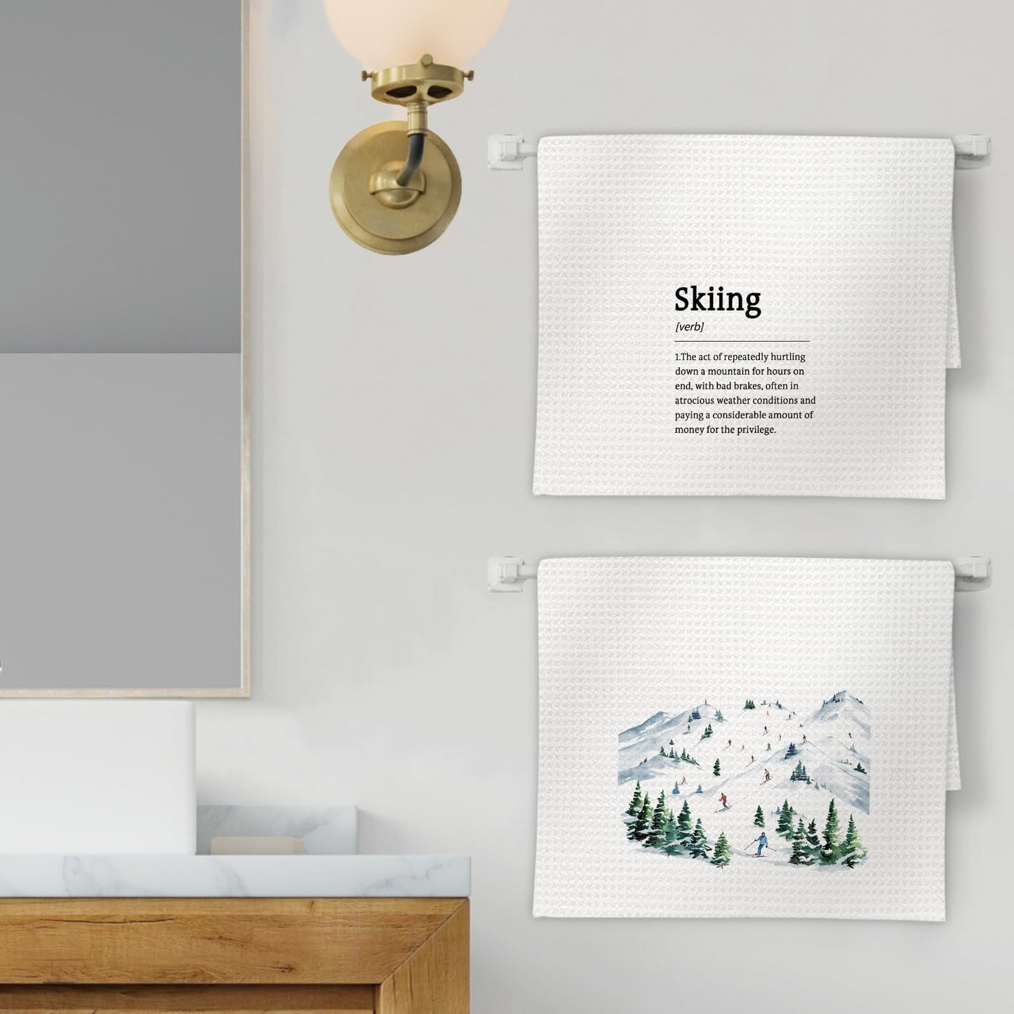 Winter Skiing Definition Kitchen Towels Set of 2, Ski Gifts for Skiers Women Men Dish Towels, Winter Mountain Ski Decorative Hand Towels for Bathroom,Ski Lodge Kitchen Bathroom Decor(16x24Inch)