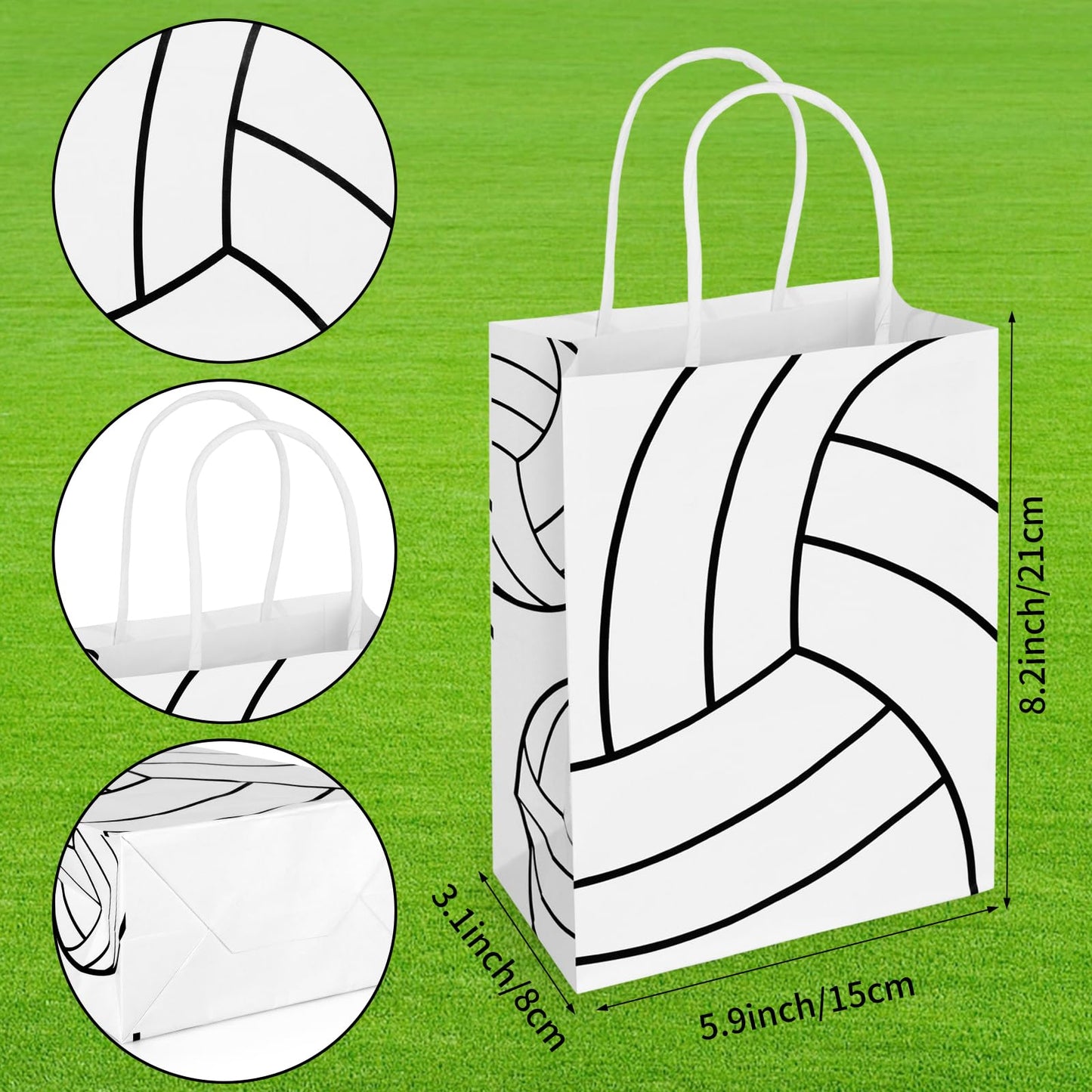 Lemicin 12 Pack Volleyball Goodie Bags Volleyball Gift Favors Paper Bags with Handle Treat Party Favors Bag Snack Candy Treat Holders Kraft Paper Bag for Birthday Party Supplies Decorations