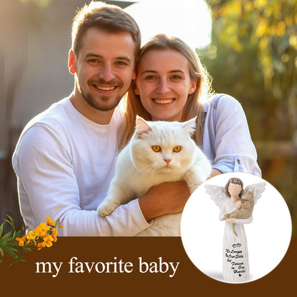 Cat Memorial Gifts, Angel Figurine Statue for Cat Lovers in Memory of Their Beloved Cat (Light Brown Angel Cat)