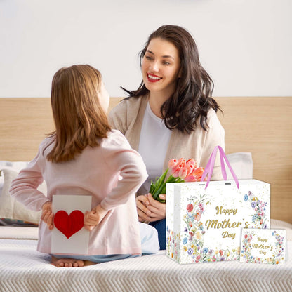 Zliisang Happy Mother’s Day Gift Bag with Tissue Paper and Greeting Card Wildflowers Mother Day Party Favor Bags