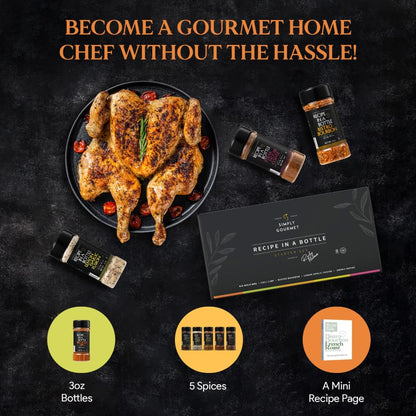 Spice Box Gift Set 5x 3oz Bottles | Premium Blends With Recipe Cards | Best Gift for Foodies | Recipe in a Bottle | Miniature Cooking Adventure in a Box | Simply Gourmet by Rivky Kleiman (Packaging may Vary)