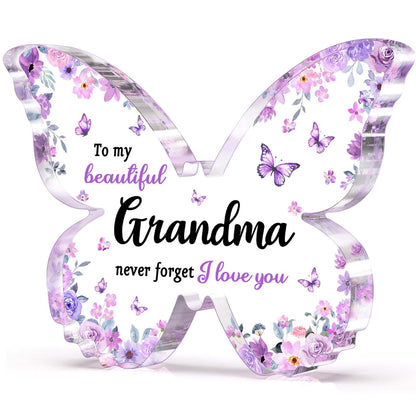 Gifts for Grandma, Grandma Birthday Gifts, Unique Purple Butterfly Acrylic Plaque Desk Decor, Mothers Day Christmas Grandparent Day Gift for Grandmother Nana - 5 x 3.8 x 0.5 inches
