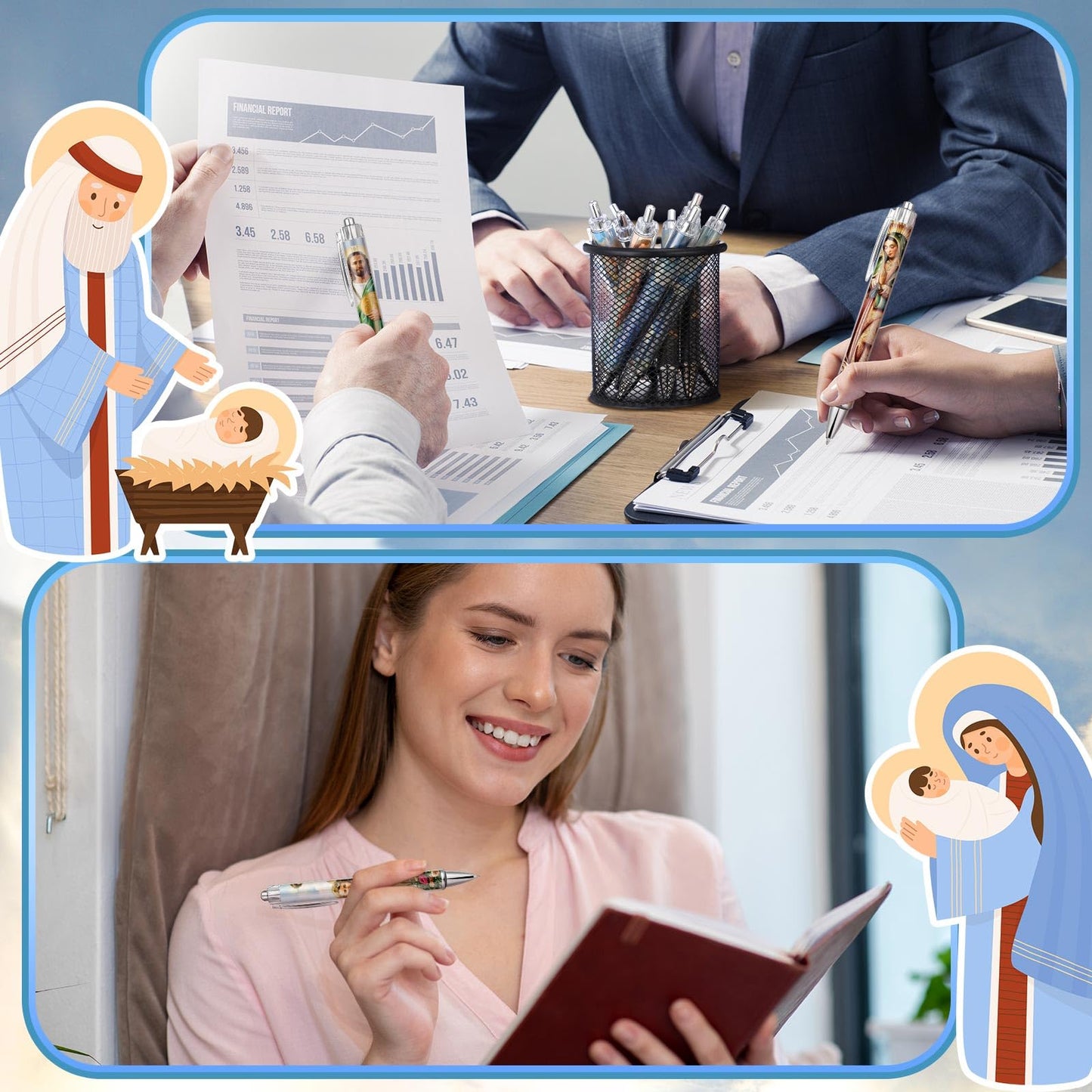 Sayglossy 40 Pcs Catholic Bible Gifts Set 20 Christian Ballpoint Pens ＆20 Prayer Bookmarks Religious Saints Jesus Virgin Mary Gifts Bulk for First Communion Baptism Confirmation Lent Favors(Classic)