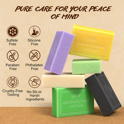 Natural Bar Soap Set for Men Women 6pcs Organic Soap with Plant Extracts for Body Face Hand Christmas Birthday Thanksgiving Mother's Day Gifts Tea Tree Almond Lemon Lavender Bamboo Charcoal Mint