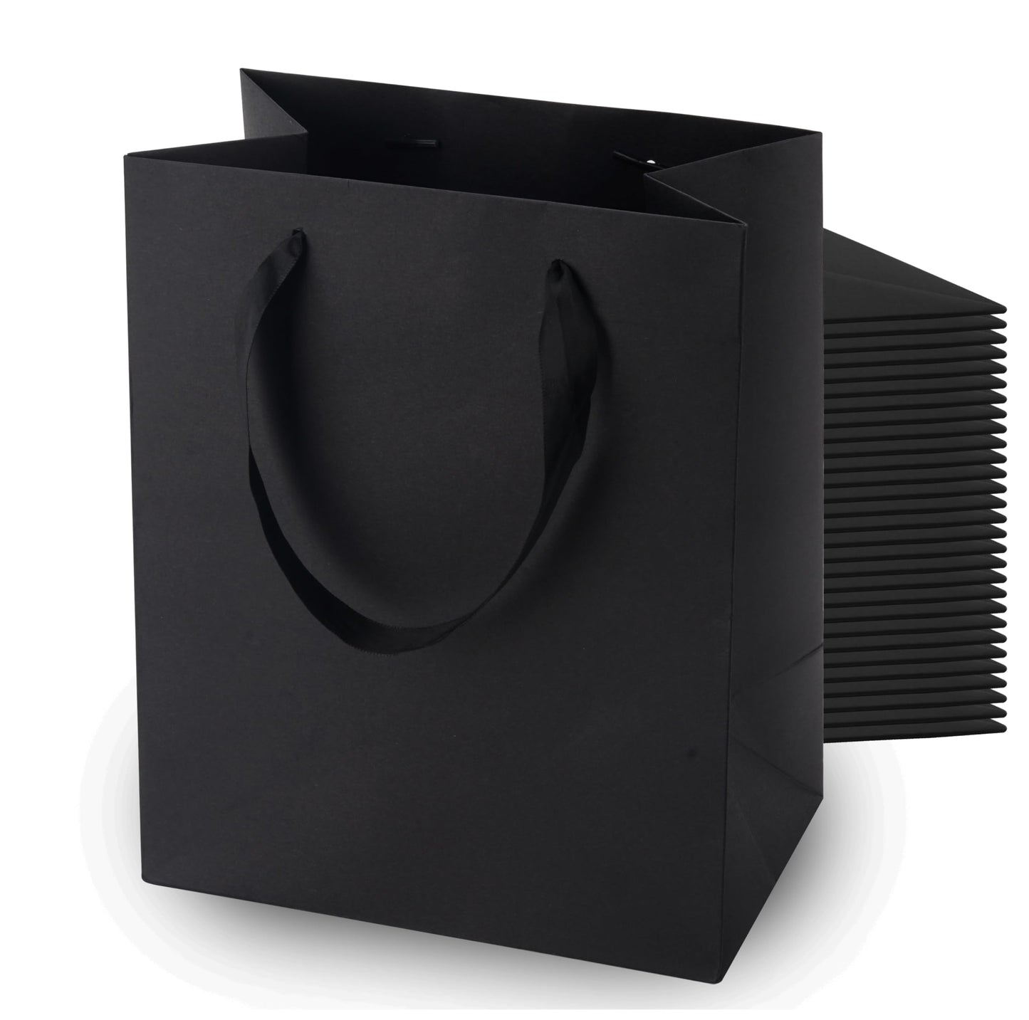 MOXARYSU Black Gift Bags With Handles: 8x5x10 Inch 50pcs Black Paper Bags Medium Bulk For Party Shopping Birthday Wedding (M, 50)
