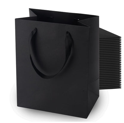 MOXARYSU Black Gift Bags With Handles: 8x5x10 Inch 50pcs Black Paper Bags Medium Bulk For Party Shopping Birthday Wedding (M, 50)