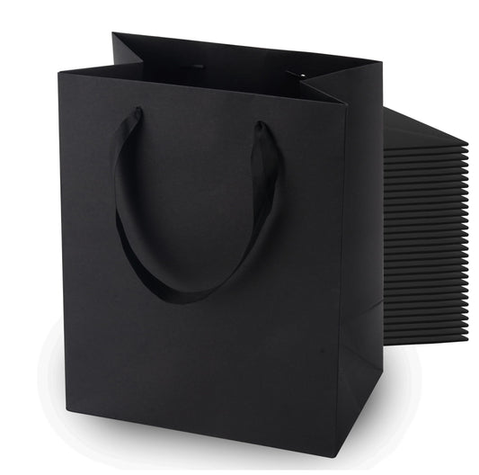 MOXARYSU Black Gift Bags With Handles: 8x5x10 Inch 30pcs Black Paper Bags Medium Bulk For Party Shopping Birthday Wedding (M, 30)