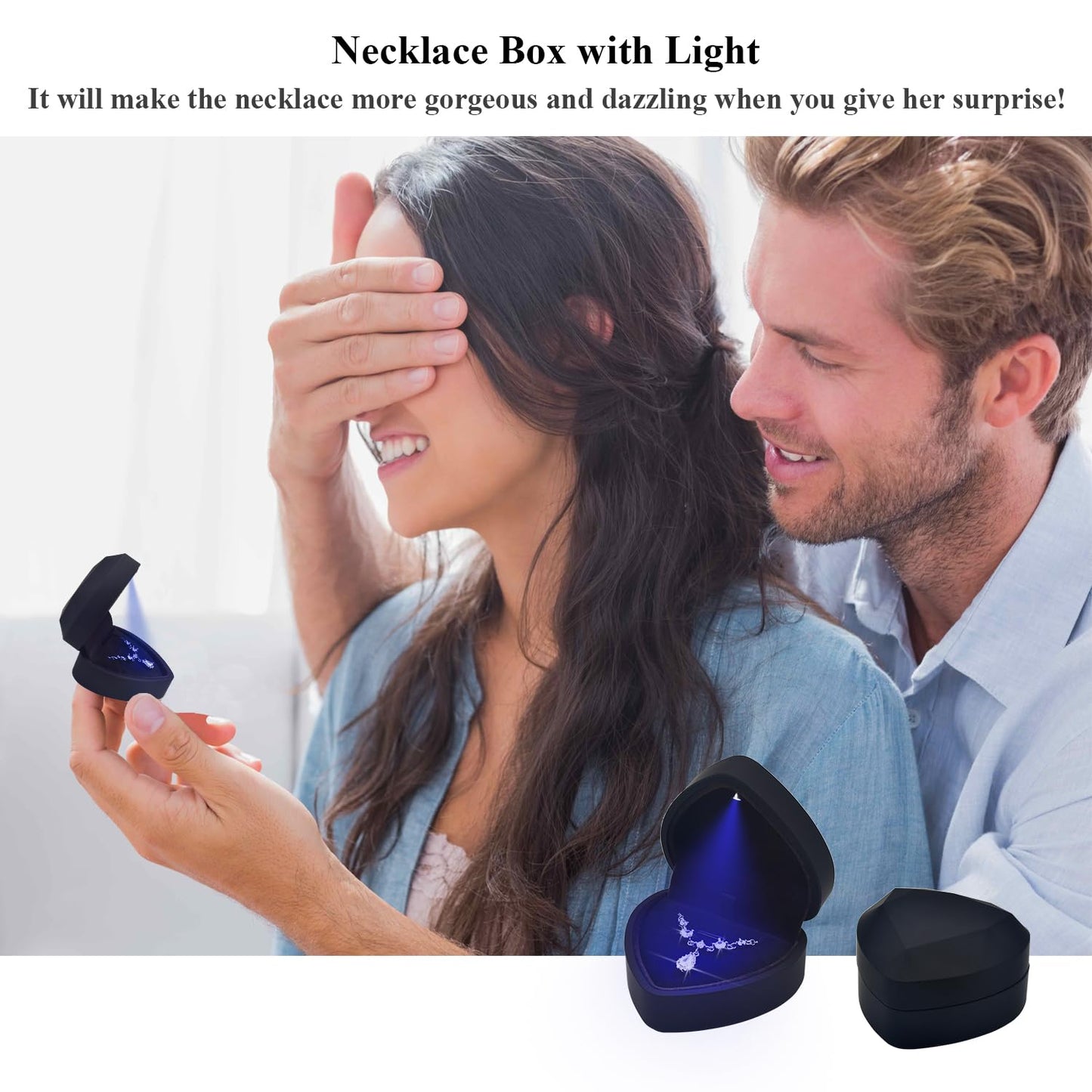 LED Heart Necklace Presentation Box with Automatic Light, Compact Necklace and Earring Display Case – Designed for Proposals, Romantic Gift Reveals, Weddings and Anniversary Moments, Black